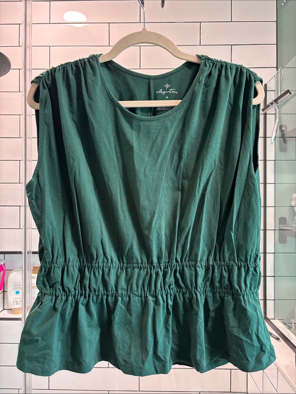 Elegantees Pine Green Peplum Sleeveless Top, XL